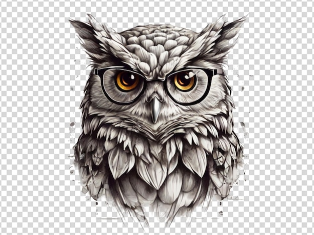 PSD un hibou portant des lunettes sur un fond transparent