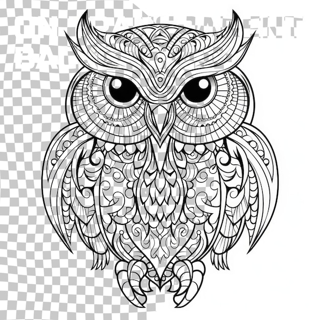 PSD le hibou pour adultes et enfants livre de coloriage illustration artistique en enchevêtrement noir et transparent