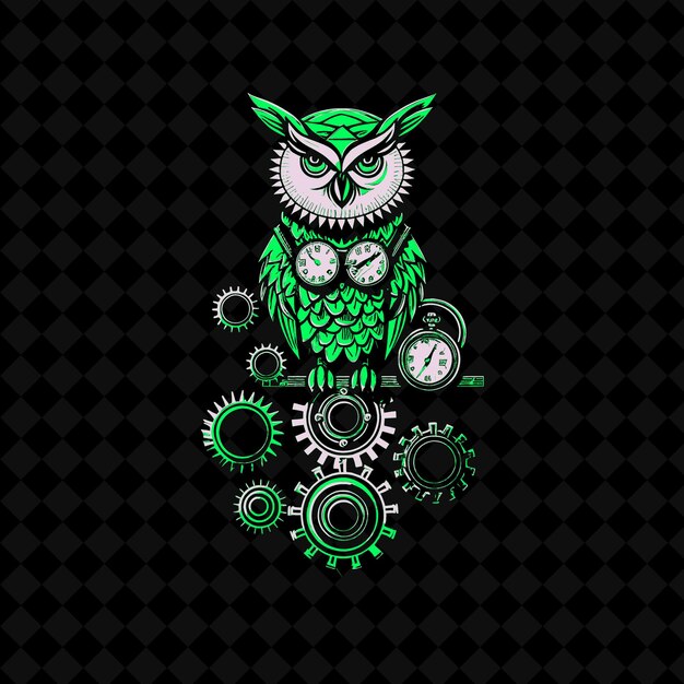 PSD un hibou vert avec un fond vert avec des cercles et les mots hibou dessus