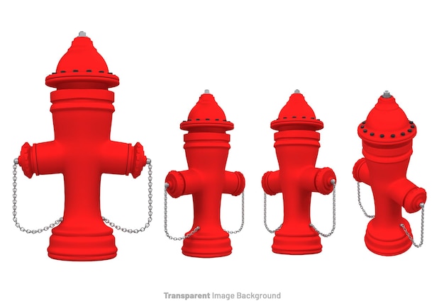 Hidrante de fuego rojo con una cadena en un fondo de imagen transparente aislado blanco renderización 3d