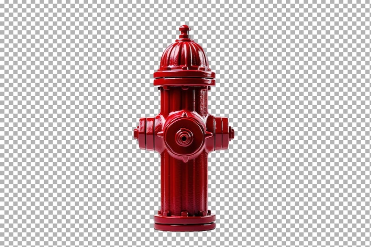 PSD un hidrante de fuego rojo vívido de pie audazmente contra un fondo blanco a la luz del día en blanco o png trasfondo transparente