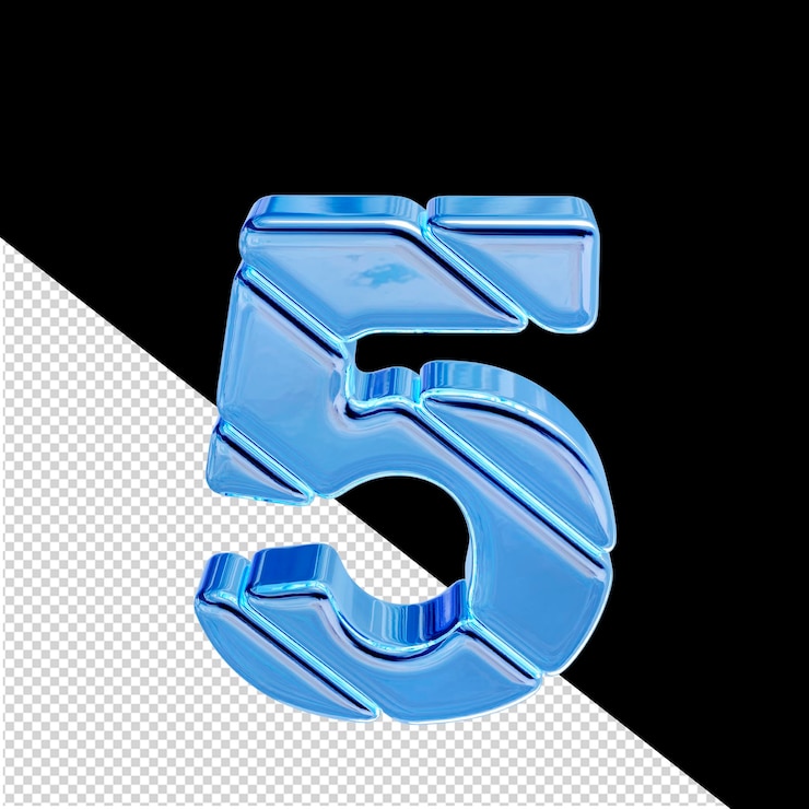 PSD hielo azul símbolo 3d diagonal vista superior número 5