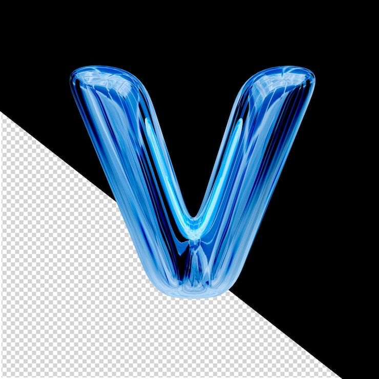 PSD hielo azul símbolo 3d letra v