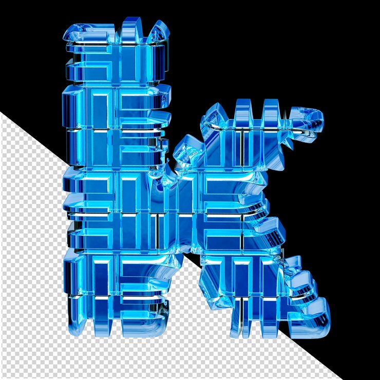 PSD hielo azul transformado en símbolo 3d letra k