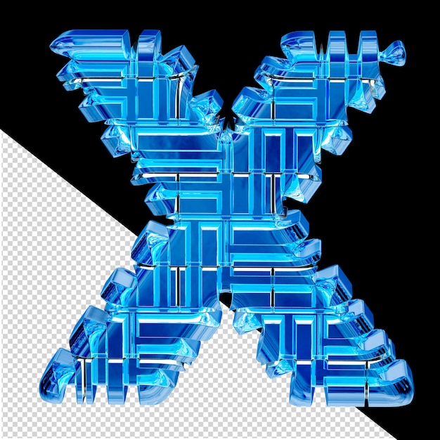 Hielo azul transformado en símbolo 3d letra x