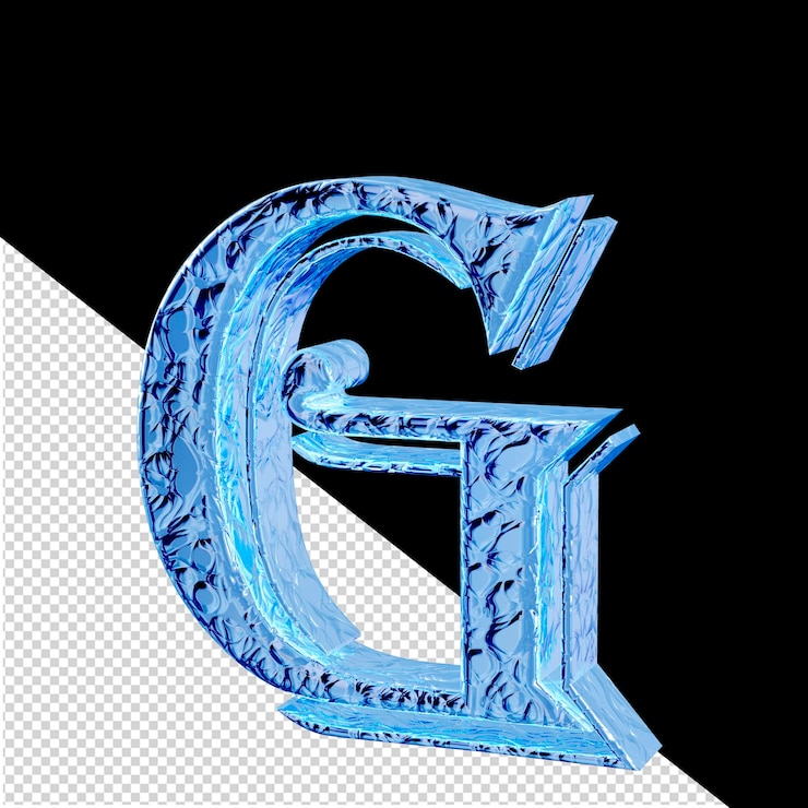 PSD hielo estriado símbolo 3d vista lateral derecha letra g