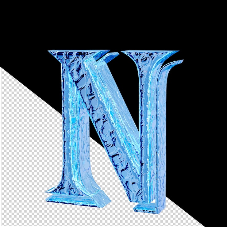 PSD hielo estriado símbolo 3d vista lateral derecha letra n