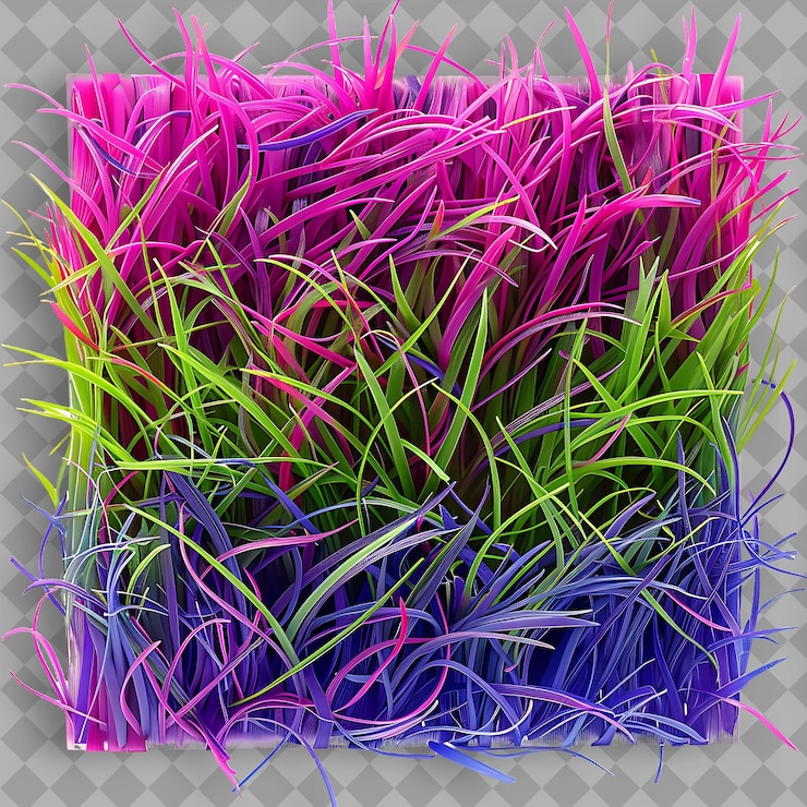 PSD hierba de búfalo con vidrio reciclado de color arco iris y textura verde aislada púrpura en clean bg