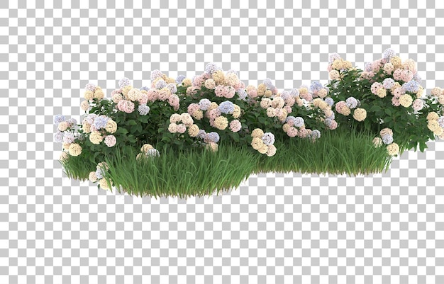 PSD hierba y flores sobre fondo transparente. representación 3d - ilustración