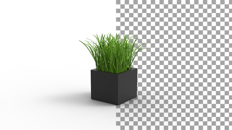 PSD hierba con maceta con sombra 3d render