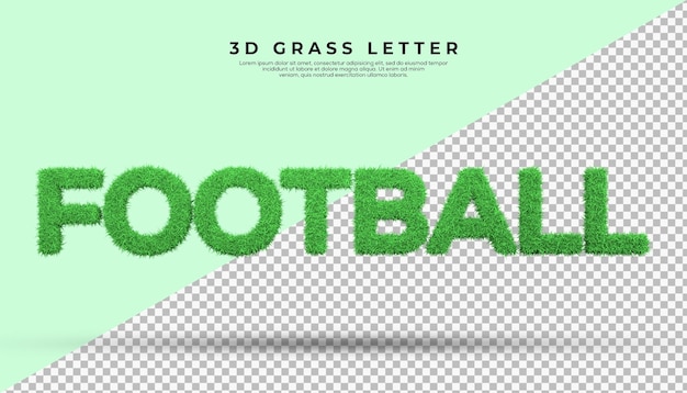 Hierba verde de la palabra fútbol en renderizado 3d