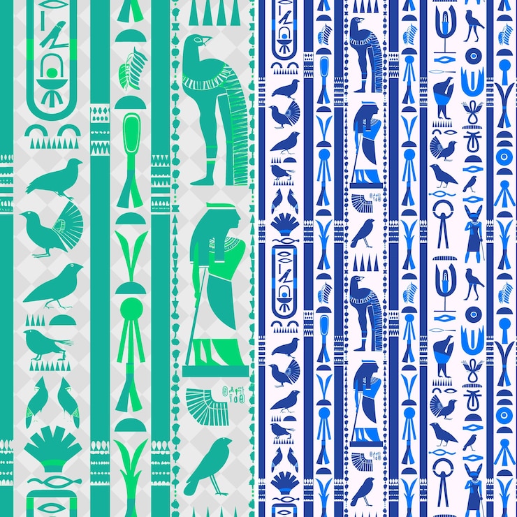 PSD hieróglifos egípcios com figuras humanas animais e símbolos png desenhos abstratos tradicionais