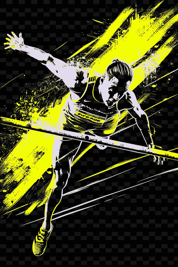 PSD high jumper clearing the bar with agility with a triumphant illustration flat 2d sport background