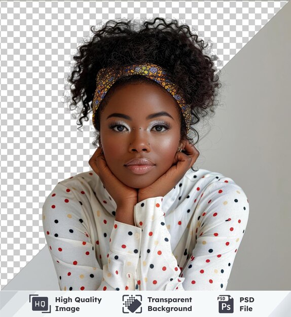 PSD high quality transparent psd portrait of beautiful tender young african american woman with white makeup looking at camera isolated on isolated background