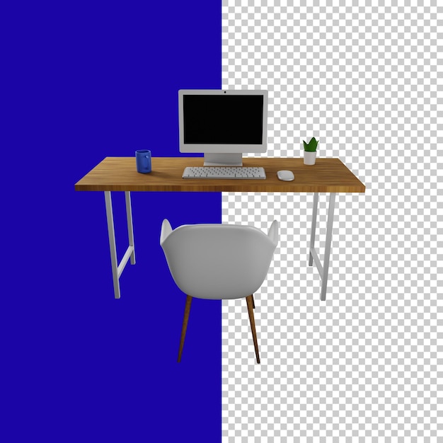High Resolution 3D Work Desk in Transparent Background