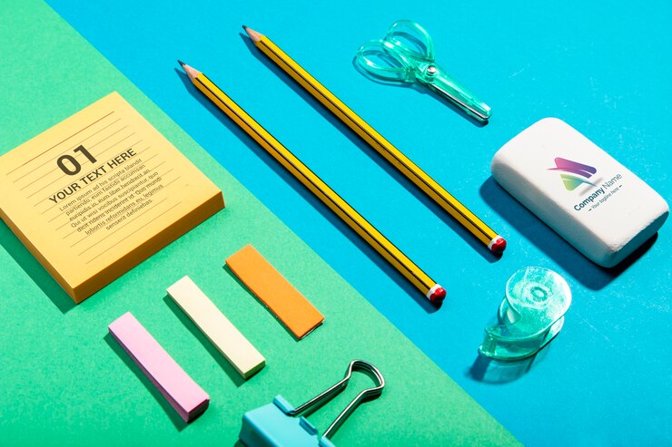 PSD high view office arrangement knolling desk concept
