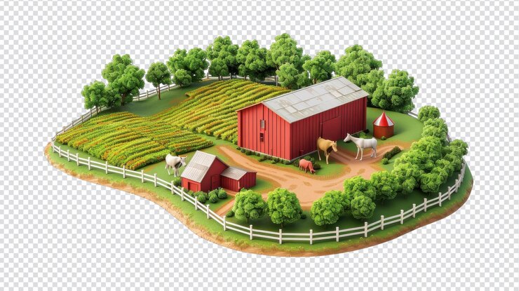 PSD highquality 3d render of agriculture farm for educational use