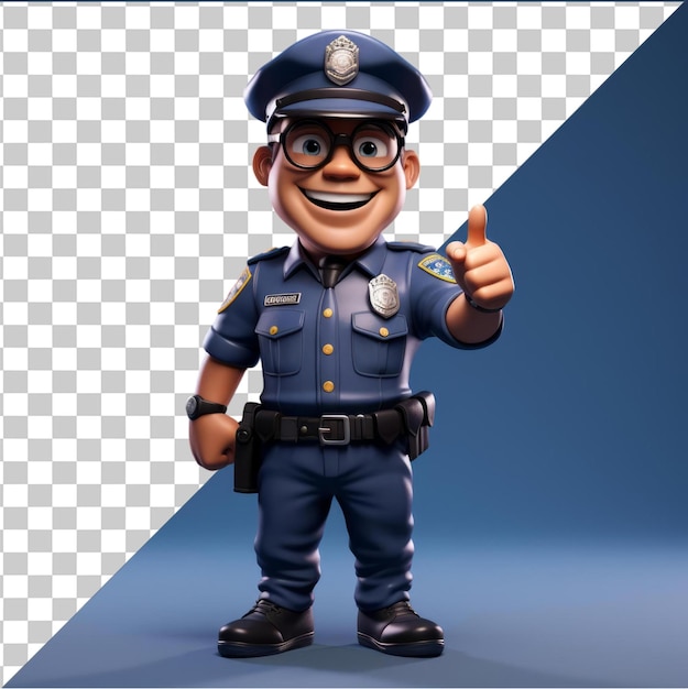 Highquality transparent psd 3d caricatura de un oficial de policía patrullando las calles