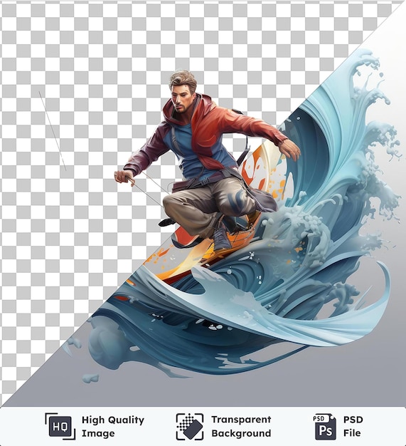 Highquality transparent psd 3d kitesurfista montando en las olas