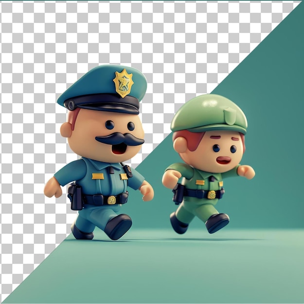 Highquality transparent psd 3d oficial de policía dibujado persiguiendo a un ladrón