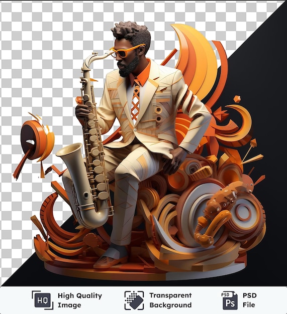 PSD highquality transparent psd 3d-saxophonist, der jazz spielt