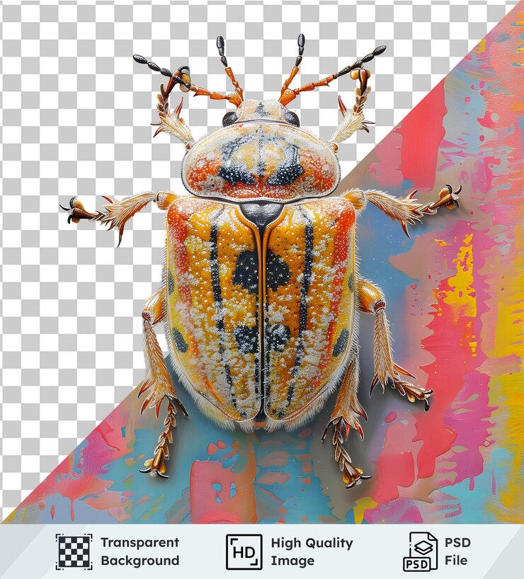 PSD highquality transparent psd of a vibrant beetle depicted on an abstract background with colorful pa