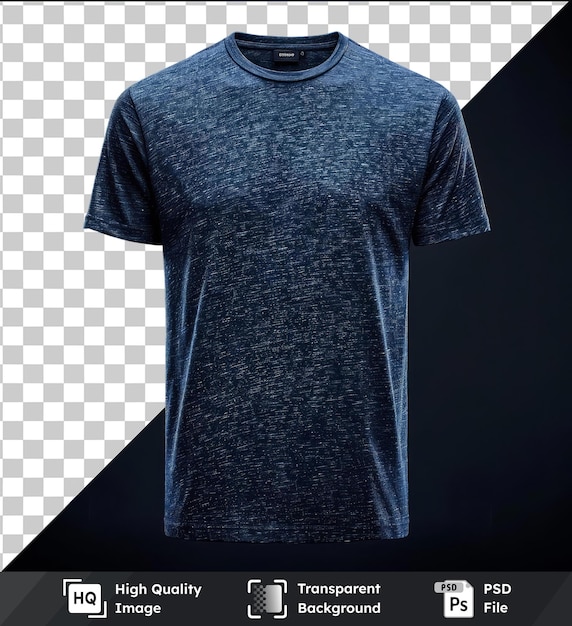 PSD highquality transparente psd vista frontal captura una camiseta premium índigo etiqueta de tela de materiales técnicos