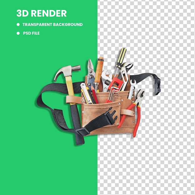 HighResolution 3D Rendered Tool Belt PNG Imagem Cintura de Trabalho Realista com Renta de Torniquete de Martelo