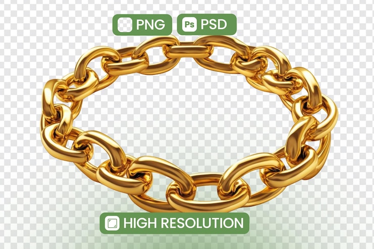 PSD highresolution gold chain links interconnect seamlessly forming a circular frame perfeito para projetos de design e aprimoramentos visuais baixe arquivos png e psd agora
