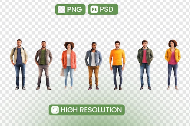 HighResolution PNG et PSD Diverse personnes occasionnelles Images téléchargeables Maintenant idéal pour divers projets de conception et utilisation instantanée Parfait pour illustrer les concepts de style de vie moderne