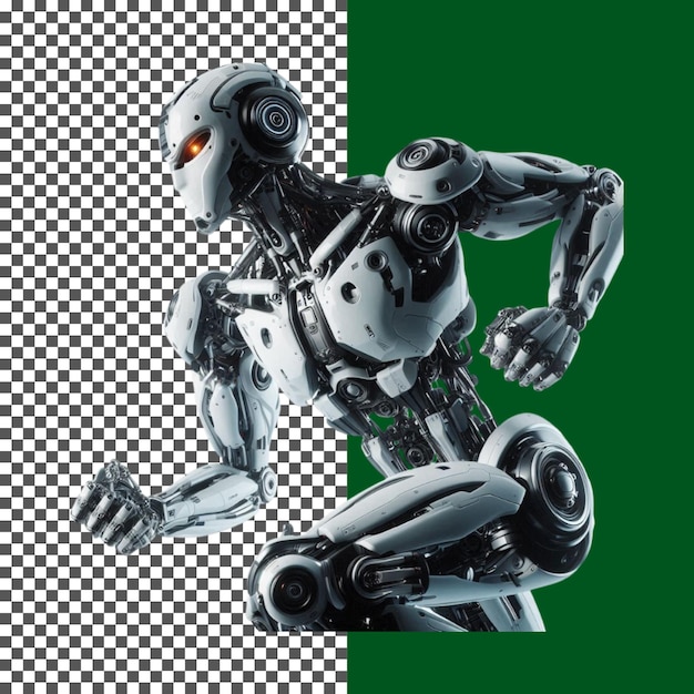 Hightech-Cyborg mit komplizierten mechanischen Details auf transparentem Hintergrund png psd