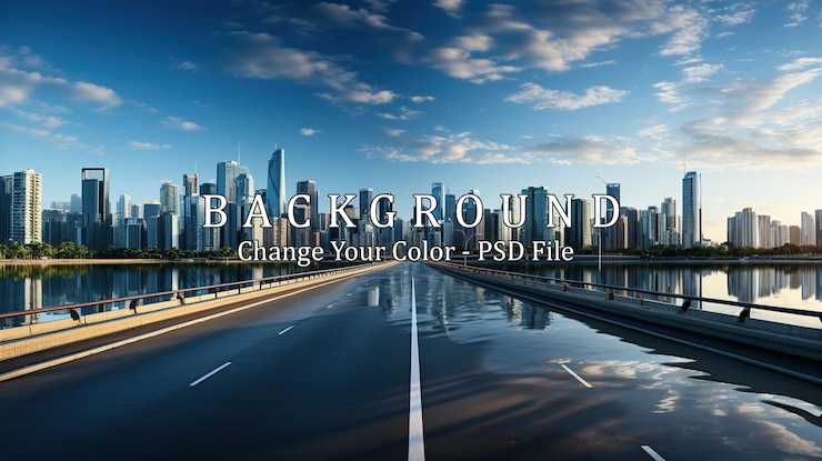 PSD highway and modern city panorama