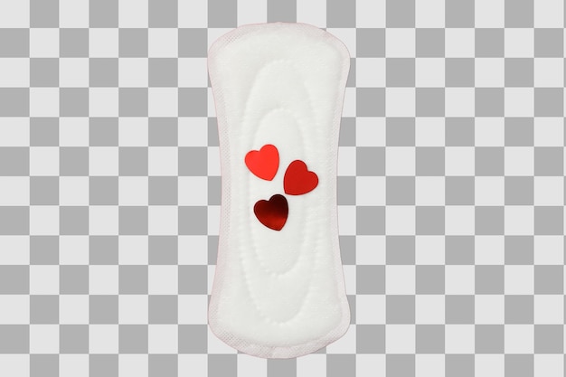 Higiene femenina y menstruación Corazones coloridos en productos de higiene femenina para la conciencia aislados en PNG blanco
