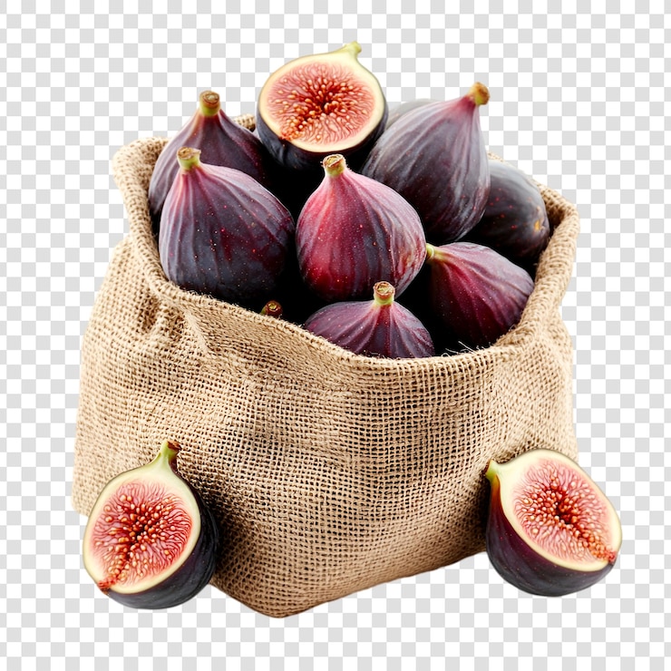 PSD los higos frescos en saco de burla son una deliciosa cosecha de otoño