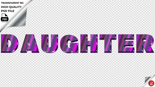 PSD hija tipografía luz púrpura texto metálico psd transparente