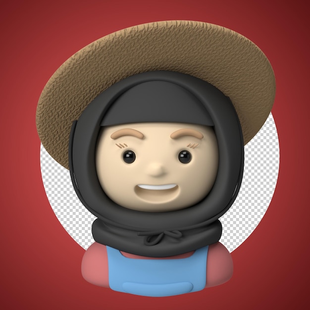 hijab mujer granjera 3d avatar icono ilustración