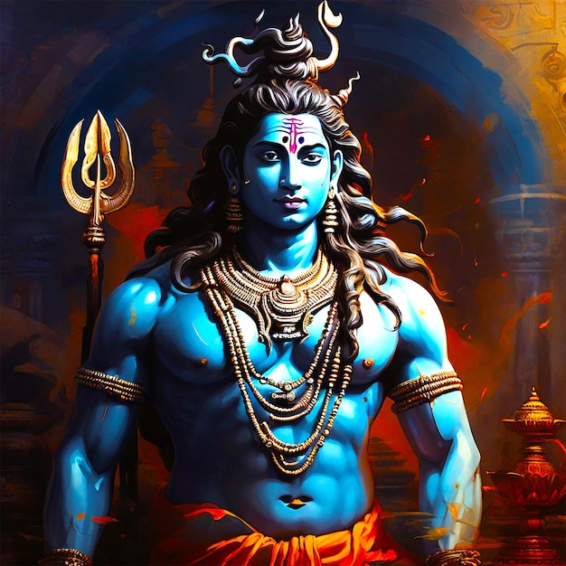 Hindu-gott shiva-skulptur in meditation auf blauem hintergrund
