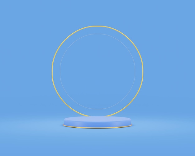 Hintergrund 3d blau mit Podium und Ringgold minimaler Produktanzeigehintergrund 3D-Rendering
