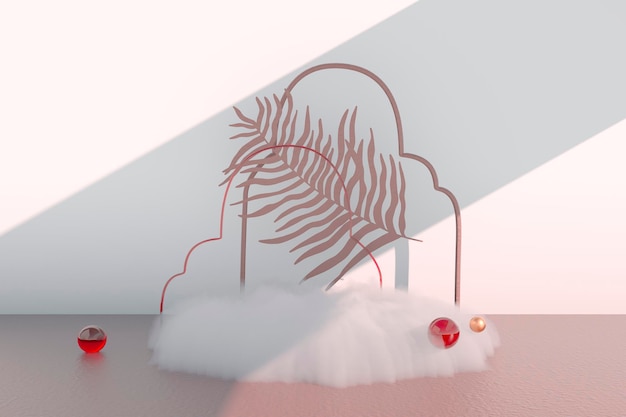Hintergrund 3D-Rendering mit Podium und minimaler Cloud-Szene minimaler Produktanzeigehintergrund.