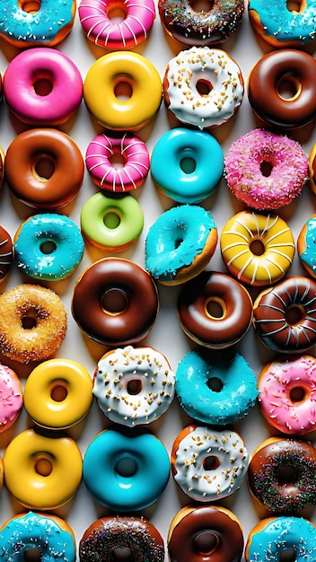 PSD hintergrund eines stapels farbenfroher donuts