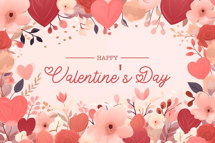 PSD hintergrundbanner zum valentinstag mit blumenelementen