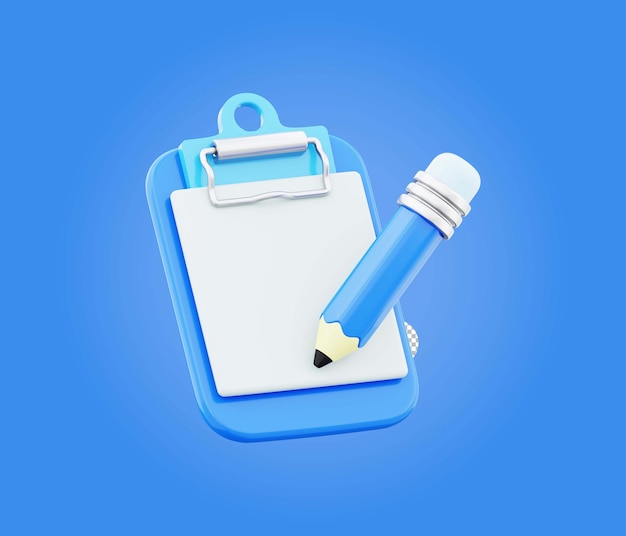 Hinweis-Symbol Notizblock und Bleistift 3D-Illustration auf durchsichtigem Hintergrund