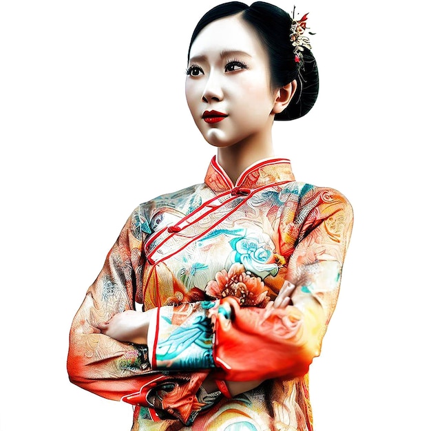 Hiper-realista isolado japão asiático branco sorrindo orgulhoso feminino amigável padrão de geisha ícone avatar