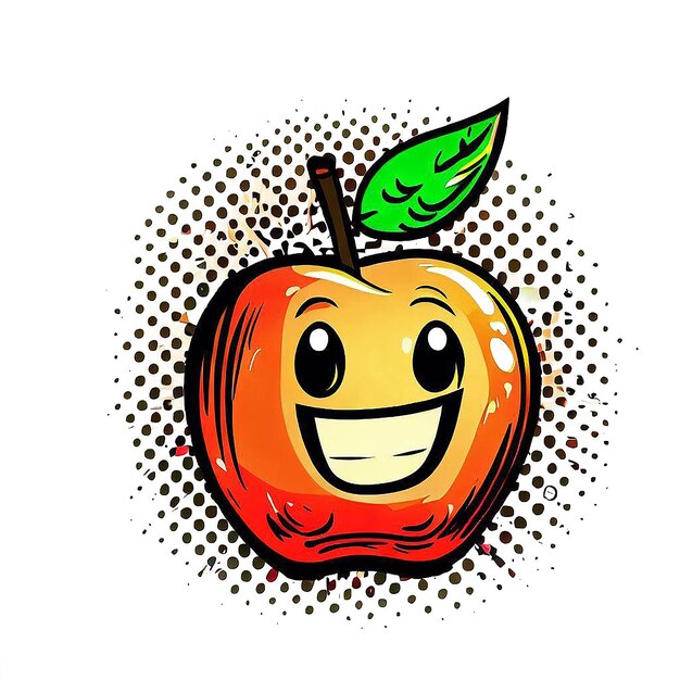 PSD hiperrealista aislado riendo sonriendo fruta de manzana cómic de dibujos animados ilustración de icono avatar