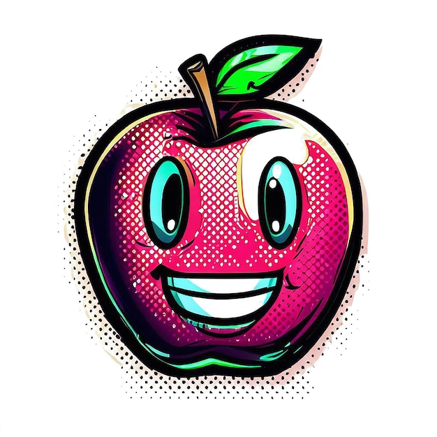 PSD hiperrealista aislado riendo sonriendo fruta de manzana cómic de dibujos animados ilustración de icono avatar