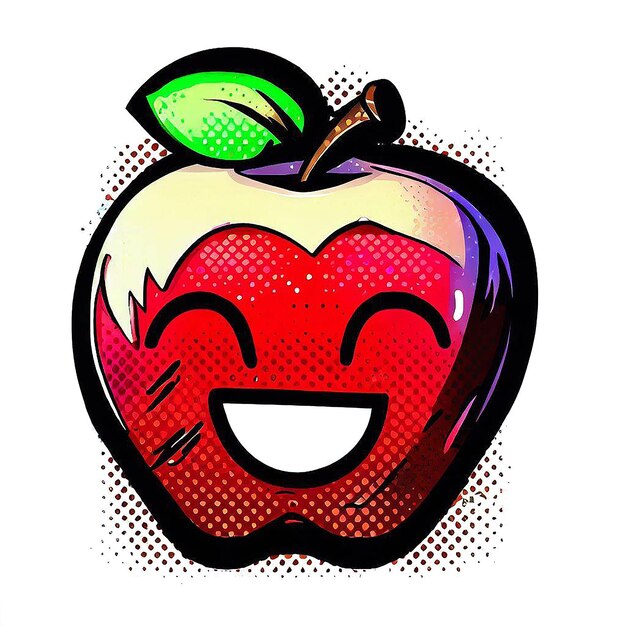 PSD hiperrealista aislado riendo sonriendo fruta de manzana cómic de dibujos animados ilustración de icono avatar