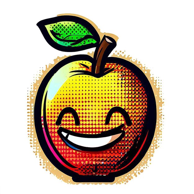 PSD hiperrealista aislado riendo sonriendo fruta de manzana cómic de dibujos animados ilustración de icono avatar