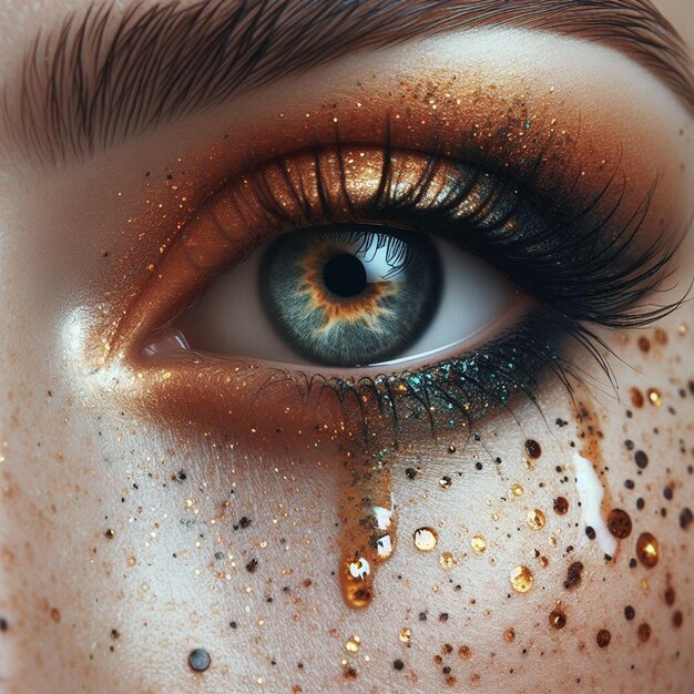 Hiperrealista iris femenina ojo macro cara piel colorida brillante brillante ilustración