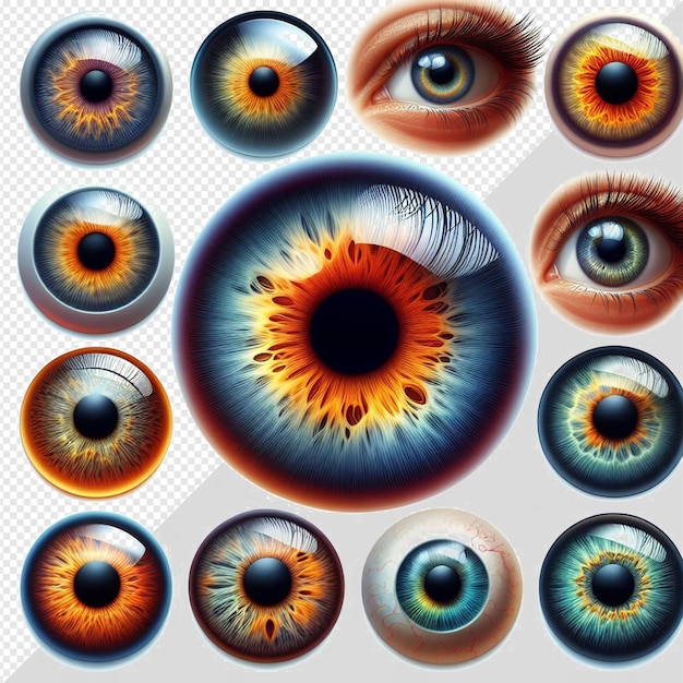 PSD hiperrealista iris femenina ojo macro cara piel colorida brillante brillante ilustración
