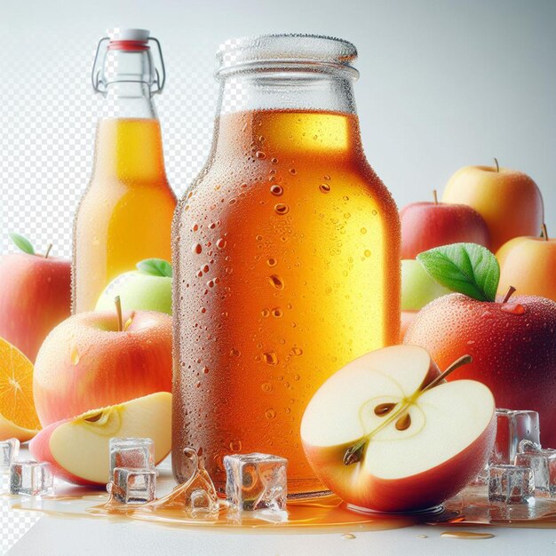 PSD hiperrealista nutrición de frutas saludables jugo de manzana jugo de naranja ilustración fondo transparente